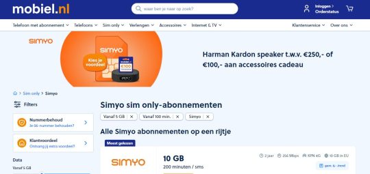 Gratis 100 euro aan accessoires cadeau bij sim only abonnement van Simyo