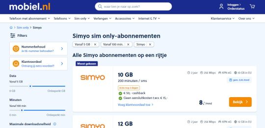 Gratis 50 euro cashback bij sim only van Simyo
