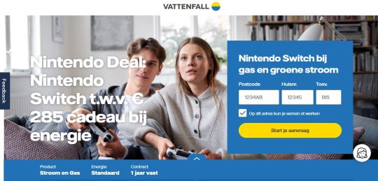 Gratis Nintendo Switch als welkomstcadeau bij Vattenfall