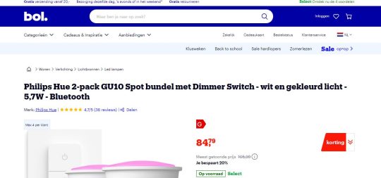 Gratis Dimmer Switch bij Philips Hue 2-pack GU10 van Bol.com