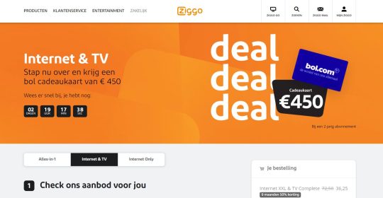 Gratis bol.com voucher van 450 euro cadeau bij een Ziggo Weekenddeal