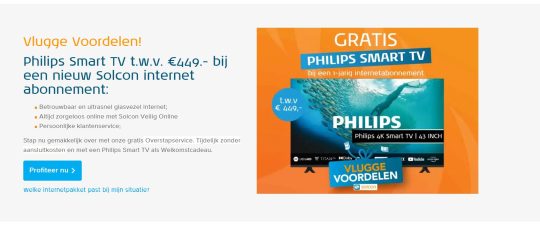 Gratis Philips 43 inch 4K smart tv bij een 1-jarig internetabonnement van Solcon