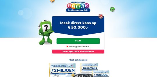 Gratis 20 euro cadeau en direct kans op 50000 bij Vriendenloterij Bingo