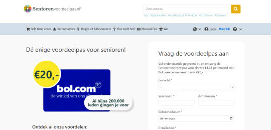 Gratis Bol.com bon van 20 euro cadeau bij Seniorenvoordeelpa