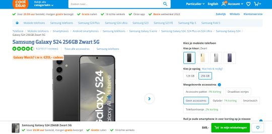 Gratis Galaxy Watch7 cadeau bij aankoop van een Samsung Galaxy S24 bij coolblue