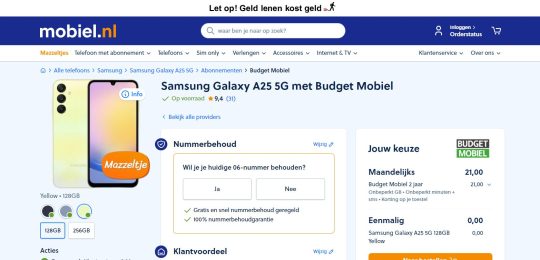 Gratis Samsung Galaxy A25 5G Budget Mobiel Unlimited sim only abonnement