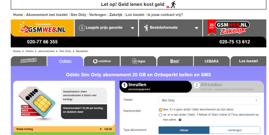 48 euro casback bij Odido Sim Only abonnement van Gsmweb