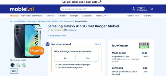 Gratis Samsung Galaxy A16 5G met Budget Mobiel