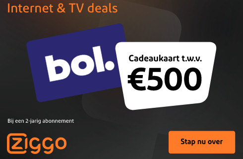 Gratis Bol.com bon van 500 euro bij Ziggo Internet en TV