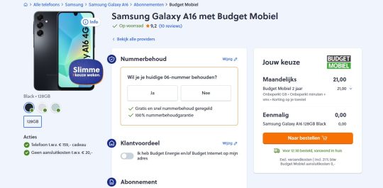 Gratis Galaxy A16 bij Budget Mobiel unlimited