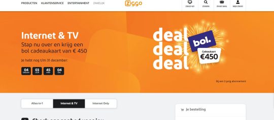 Eindejaar deal bij Ziggo internet abonnement nu met Bol.com cadeaukaart van 450 euro