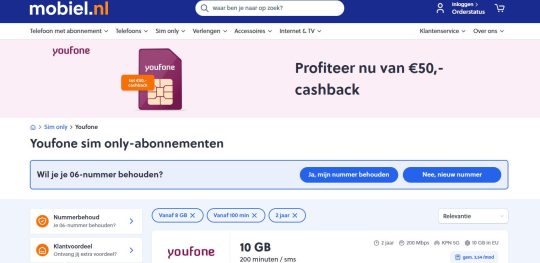 Gratis 50 euro bij Youfone sim only