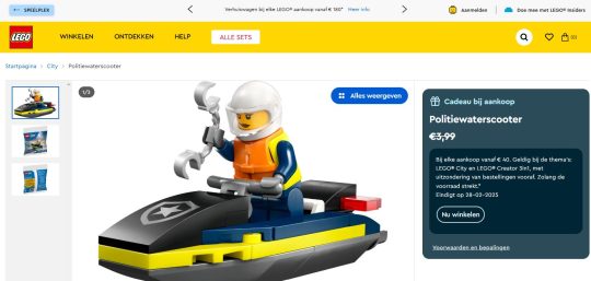 Gratis Lego Politiewaterscooter bij aankoop van 40 euro Lego