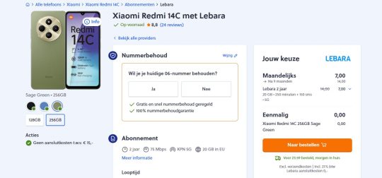 Gratis Xiaomi Redmi 14C bij sim only Lebara