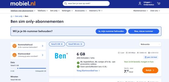 Gratis koptelefoon of oortjes bij BEN sim only