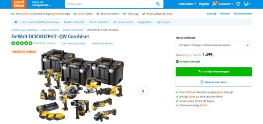 Gratis ventilator cadeau bij DeWalt combiset van Coolblue